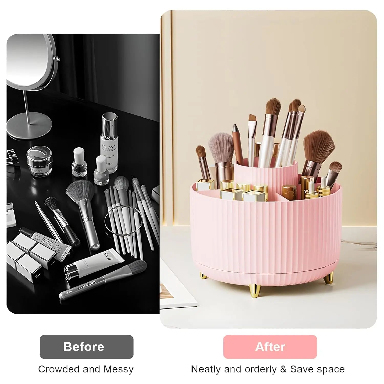 Makeup Brush Storage Box, 1 Count Multi-Functional Rotating Makeup Brush Holder, Durable Makeup Organizer for Bedroom Bathroom, Makeup Storage Organizer, Bedroom Accessories