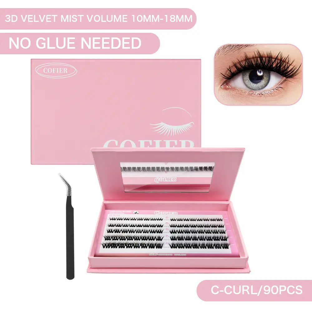 Cofier No Glue DIY Lash Kit Lash Lift Kit at Home Press on Lash Self-Adhesive Eyelash Kit Individual Lashes Beginner Friendly with Tweezers 80/90/120 Pcs Cosmetic Makeup Bottom Lash Clusters