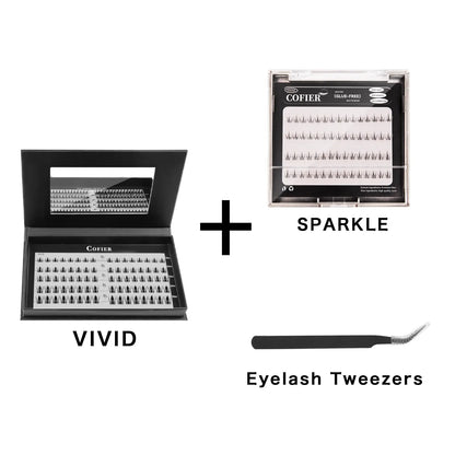 Cofier No Glue DIY Lash Kit Lash Lift Kit at Home Press on Lash Self-Adhesive Eyelash Kit Individual Lashes Beginner Friendly with Tweezers 80/90/120 Pcs Cosmetic Makeup Bottom Lash Clusters