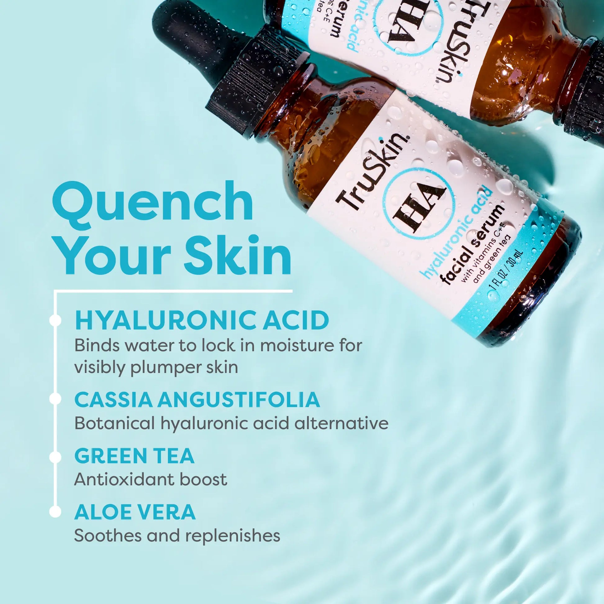 Truskin Hyaluronic Acid Serum for Face - Hydrating Moisturizer with Vitamin C & Green Tea to Restore, Plump, & Firm Skin - Dermatologist Tested - Cruelty Free - Formula Designed for Moisturizing and Ultra Hydration.