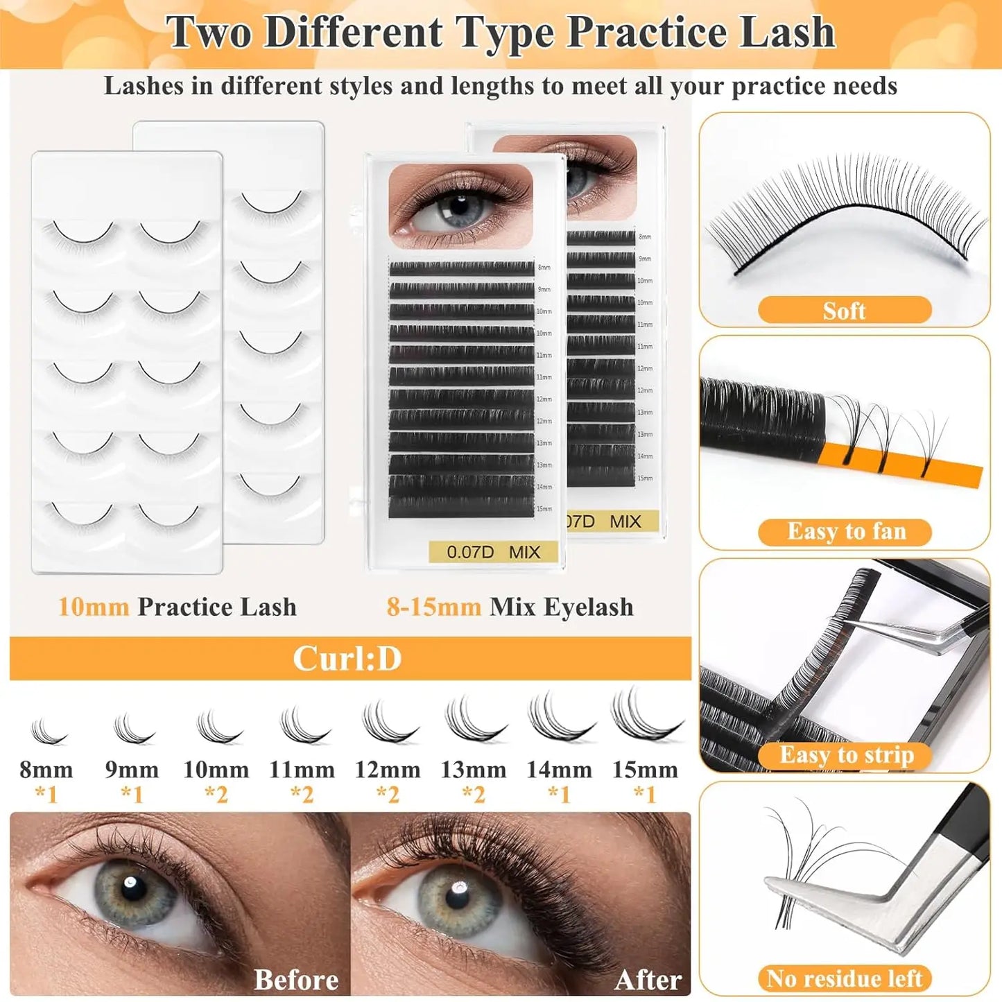 Lashes Kit for Eyelash Extension Beginner Lash Tech Starter Kit with Eye Lash Mannequin , Professional Eyelash Extension Kit with Lash Fan, Extension Glue and Eyelash Remover for Practice
