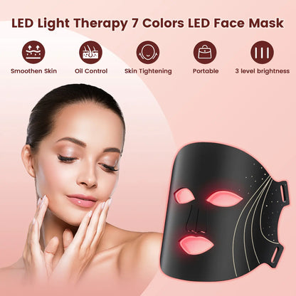 SHMHE LED Face Mask Light Therapy, 7 Color Red Light Therapy for Face, 96*3=288 Led Beads, Rechargeable, Ideal Gift Skincare Silicone Radiant