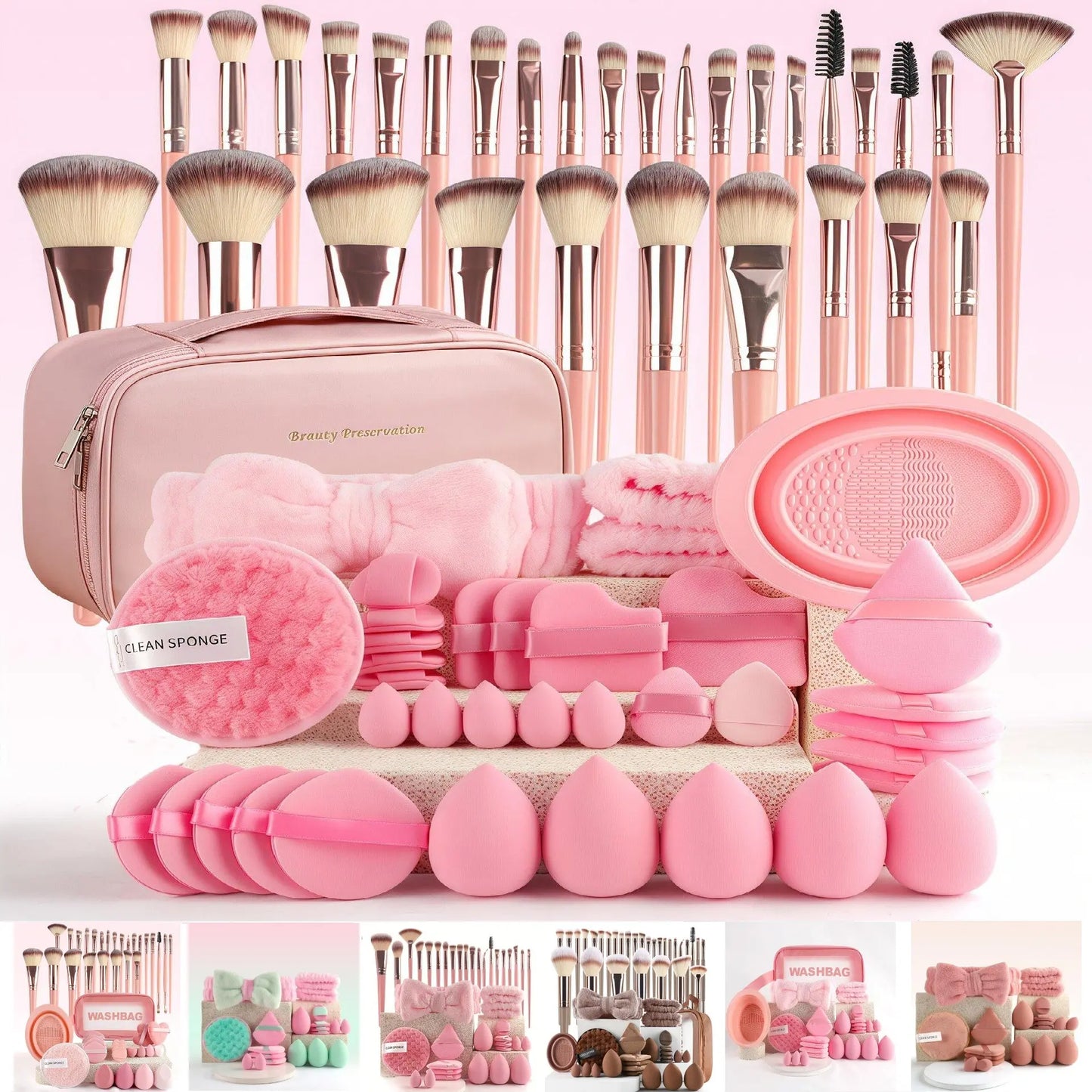 Makeup Brush Set with Sponge and Puff, Synthetic Makeup Brushes, Ultimate Beauty Tools Kit, Complete Cosmetic Brush Collection for Flawless Application, with Makeup Brush Organizer, Makeup Brush Full Set