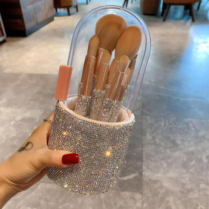Makeup Brush Set with Storage Holder, 8 Counts/Set Glitter Makeup Brush with Soft Bristles, Professional Makeup Tools for Women