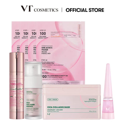 [VT Official][Tiktok Shop Exclusive] Affordable Pink Collagen Skincare Bundle | Collagen Reedle Shot | Sheet Mask | Serum | Overnight Hydrogel Mask | Lip Plumper | Korean Skincare Set
