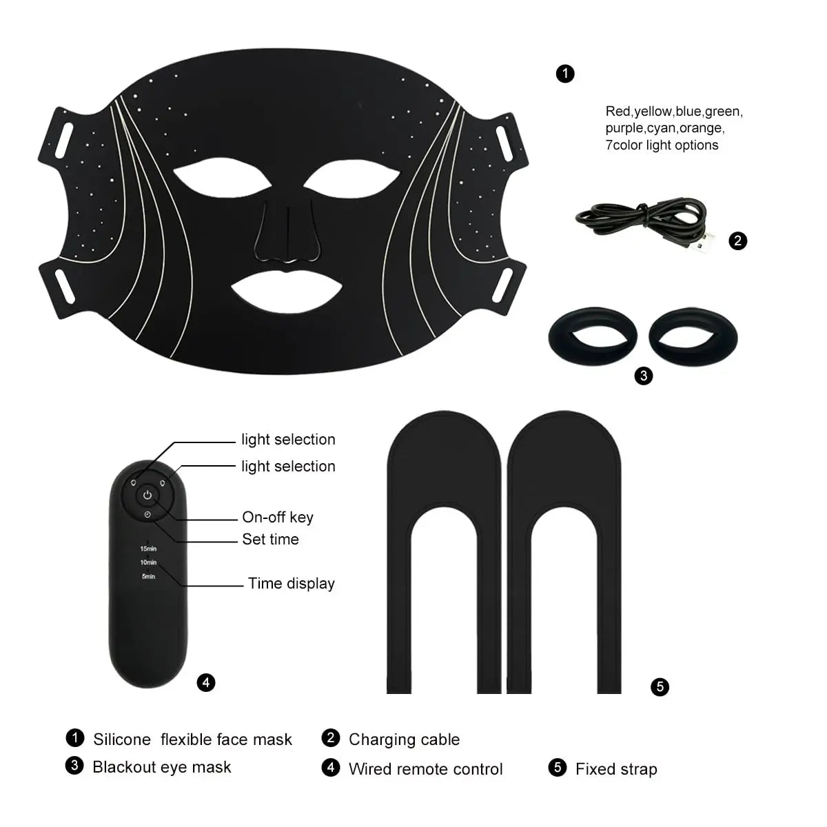 SHMHE LED Face Mask Light Therapy, 7 Color Red Light Therapy for Face, 96*3=288 Led Beads, Rechargeable, Ideal Gift Skincare Silicone Radiant