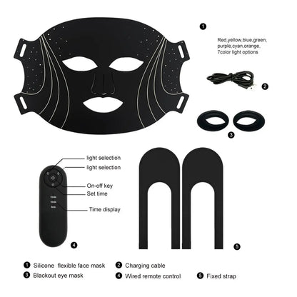 SHMHE LED Face Mask Light Therapy, 7 Color Red Light Therapy for Face, 96*3=288 Led Beads, Rechargeable, Ideal Gift Skincare Silicone Radiant