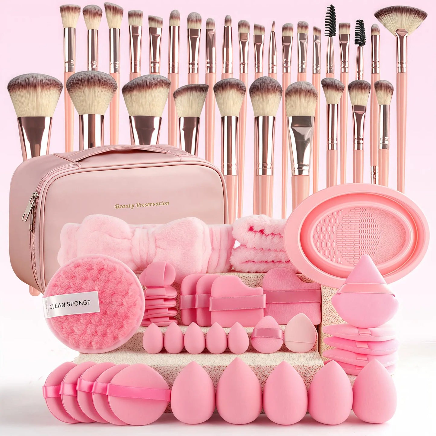 Makeup Brush Set with Sponge and Puff, Synthetic Makeup Brushes, Ultimate Beauty Tools Kit, Complete Cosmetic Brush Collection for Flawless Application, with Makeup Brush Organizer, Makeup Brush Full Set