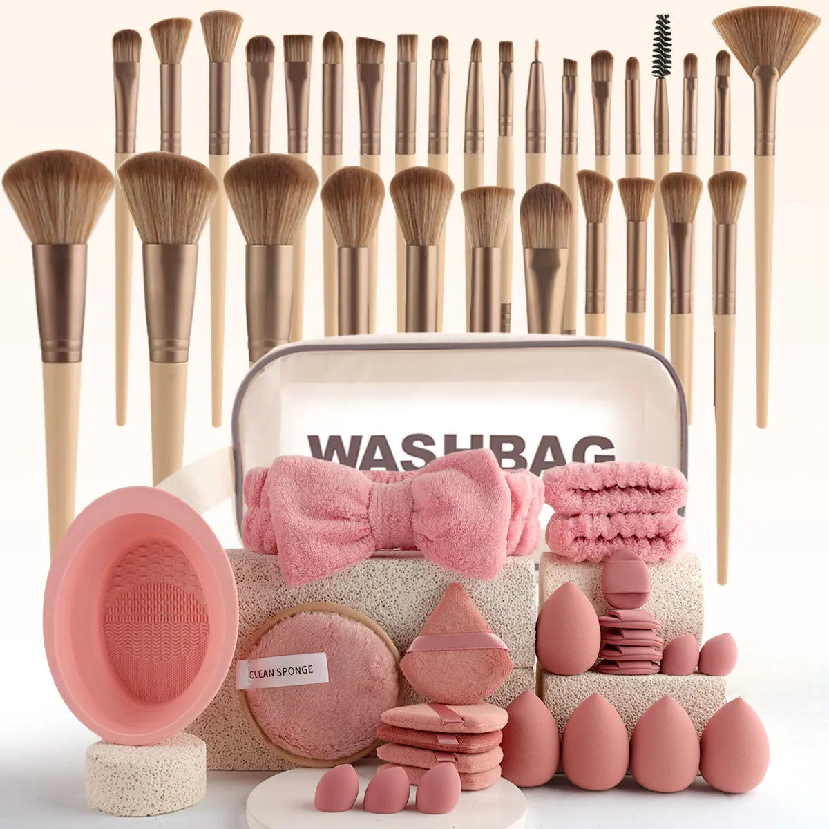 Makeup Brush Set with Sponge and Puff, Synthetic Makeup Brushes, Ultimate Beauty Tools Kit, Complete Cosmetic Brush Collection for Flawless Application, with Makeup Brush Organizer, Makeup Brush Full Set