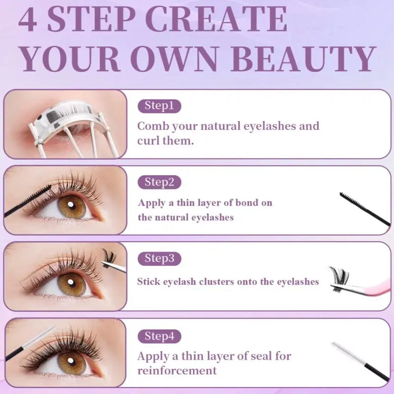 ISEEN Fairy Spikes Cluster Lash Kit with Natural Soft Easy to Apply Curl Lasting Eyelashes for Beautiful Look