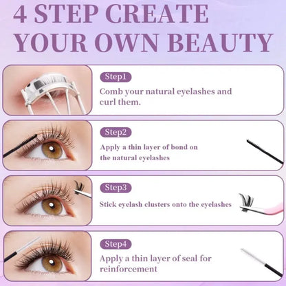 ISEEN Fairy Spikes Cluster Lash Kit with Natural Soft Easy to Apply Curl Lasting Eyelashes for Beautiful Look