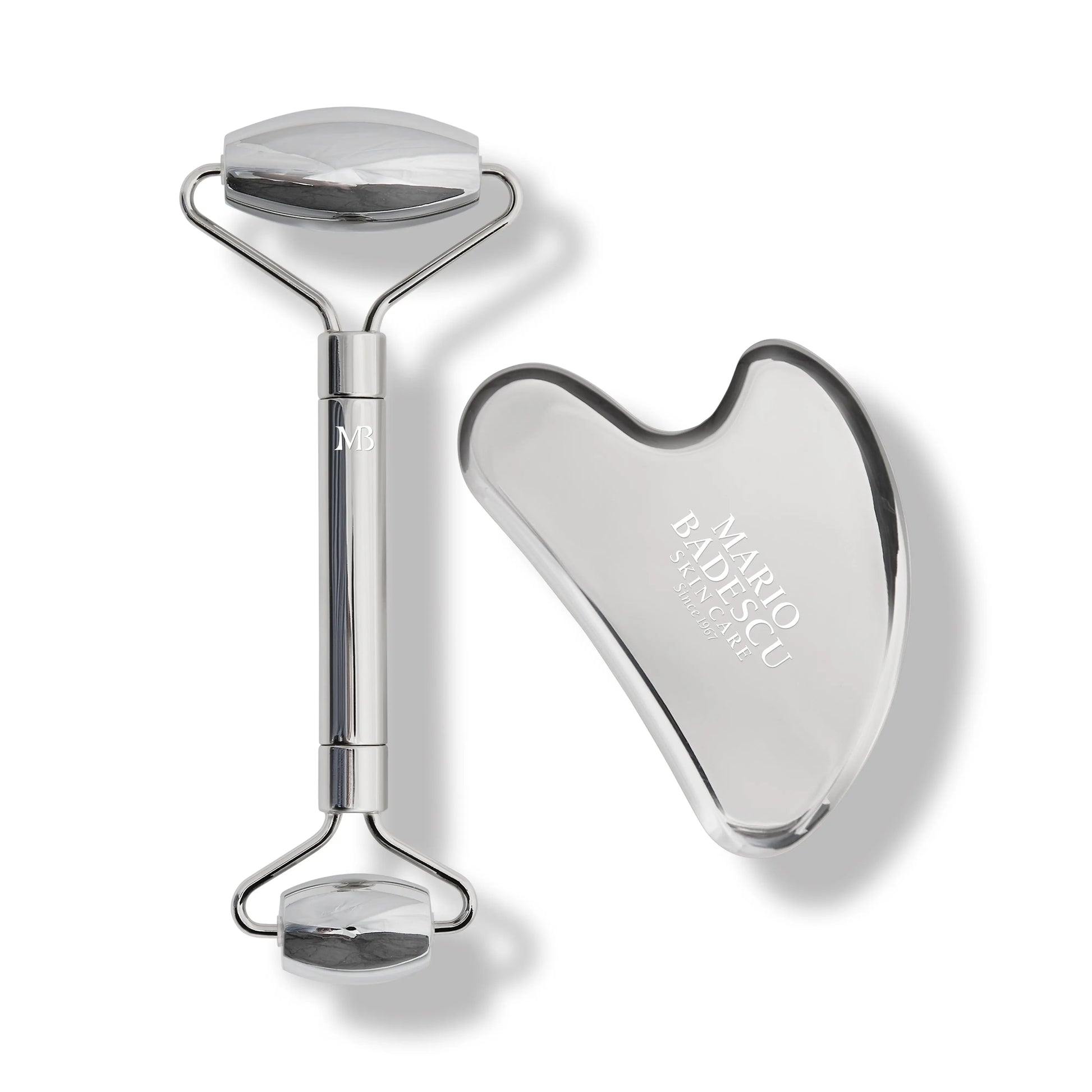 Stainless Steel Facial Roller + Gua Sha Set