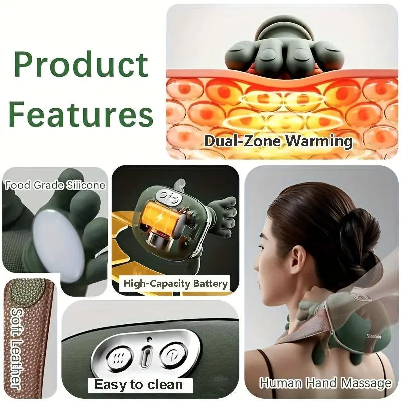 Upgraded 2026 Wireless Shoulder & Neck Massager – Portable 3D Kneading Deep Tissue Cervical Massager with Bionic Hand Heating for Pain Relief, Lightweight Back & Leg Massage Device, Relaxation Gift