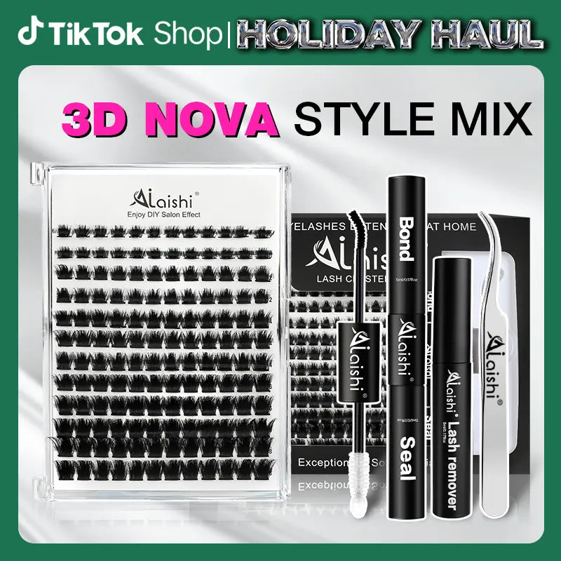 Ailaishi 3D DIY Classic Black and White Eyelash Cluster Set, Including Cluster-Style Single-Length False Lashes, Waterproof Adhesive and Sealant, and Springtock Beginner-Friendly Makeup Tool Kit for Eyelash Clusters.Tiktok Shop Holiday Haul