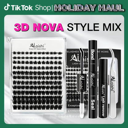 Ailaishi 3D DIY Classic Black and White Eyelash Cluster Set, Including Cluster-Style Single-Length False Lashes, Waterproof Adhesive and Sealant, and Springtock Beginner-Friendly Makeup Tool Kit for Eyelash Clusters.Tiktok Shop Holiday Haul