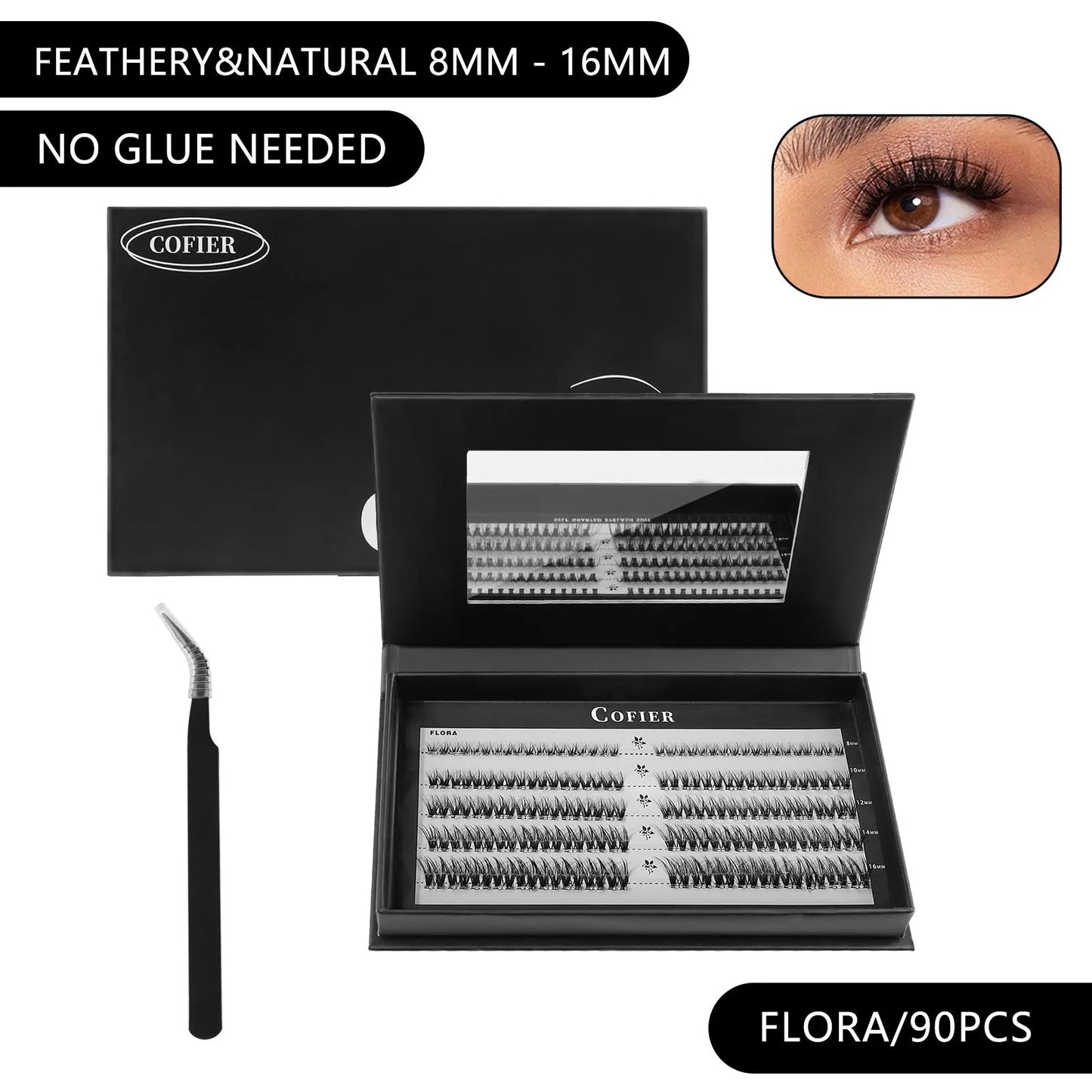 Cofier No Glue DIY Lash Kit Lash Lift Kit at Home Press on Lash Self-Adhesive Eyelash Kit Individual Lashes Beginner Friendly with Tweezers 80/90/120 Pcs Cosmetic Makeup Bottom Lash Clusters