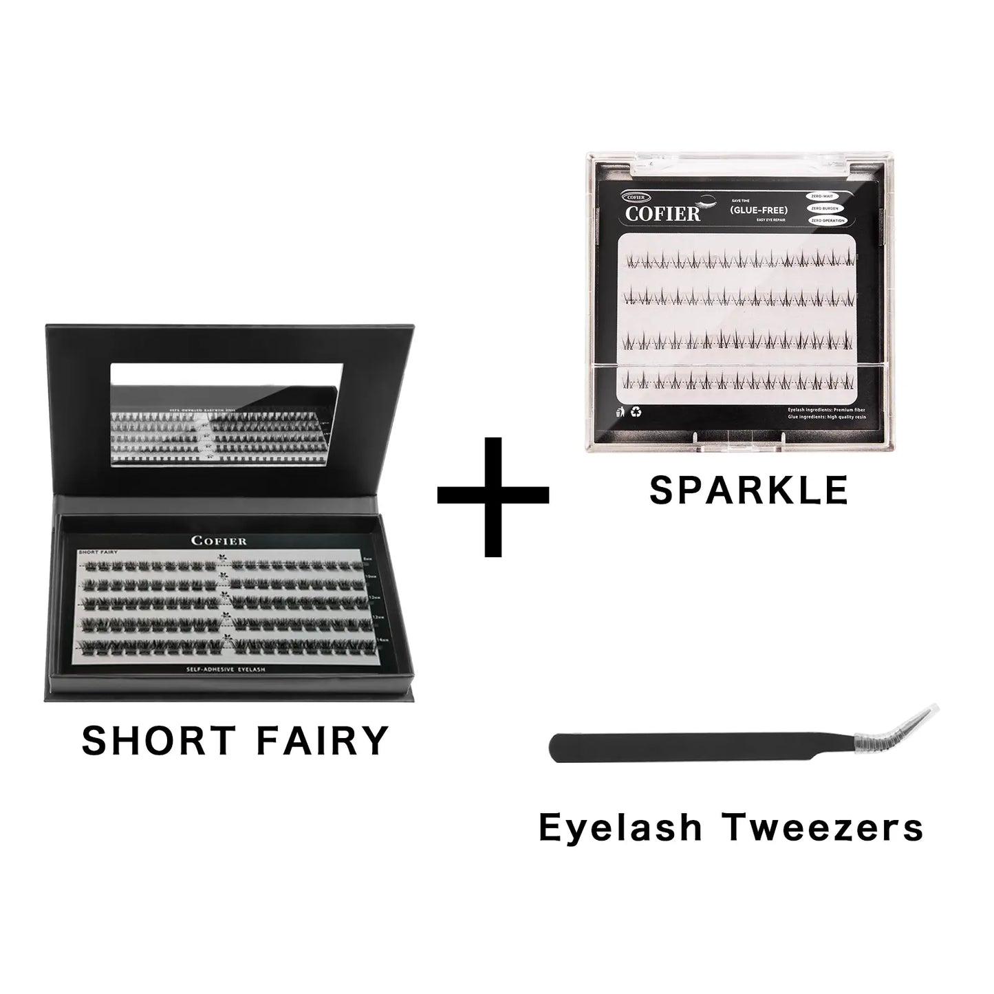 Cofier No Glue DIY Lash Kit Lash Lift Kit at Home Press on Lash Self-Adhesive Eyelash Kit Individual Lashes Beginner Friendly with Tweezers 80/90/120 Pcs Cosmetic Makeup Bottom Lash Clusters