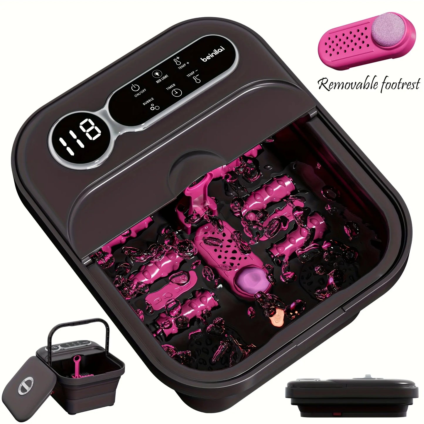 Foldable, Self-Heating Foot Cleaner Machine; Temperature-Controlled Foot Basin with Massage Rollers, Bubbles, and a Removable Footrest—The Perfect Gift for Family and Friends, and an Excellent Choice for Mother'S Day Gifts.