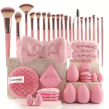 Makeup Brush Set with Sponge and Puff, Synthetic Makeup Brushes, Ultimate Beauty Tools Kit, Complete Cosmetic Brush Collection for Flawless Application, with Makeup Brush Organizer, Makeup Brush Full Set