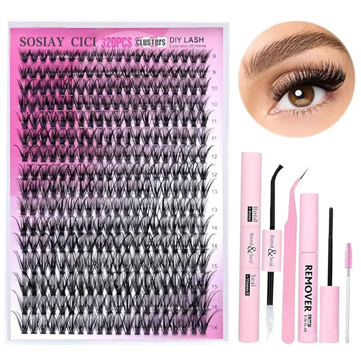 Eyelash Extension Kit 320Pcs, Eyelash Tufts Eyelash Extension Kit - D Curl 9-16Mm Mix 40D Single Eyelash Kit, DIY Personal Eyelash Cluster Kit, Eyelash Gluing & Sealing, Eyelash Extensions, Eyelash Applicator Tool for Home False Eyelash Cluster Kit