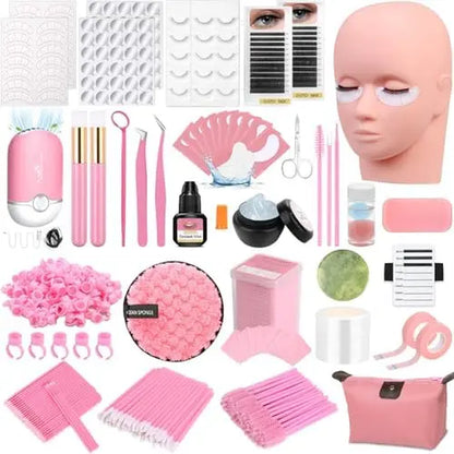 Lashes Kit for Eyelash Extension Beginner Lash Tech Starter Kit with Eye Lash Mannequin , Professional Eyelash Extension Kit with Lash Fan, Extension Glue and Eyelash Remover for Practice