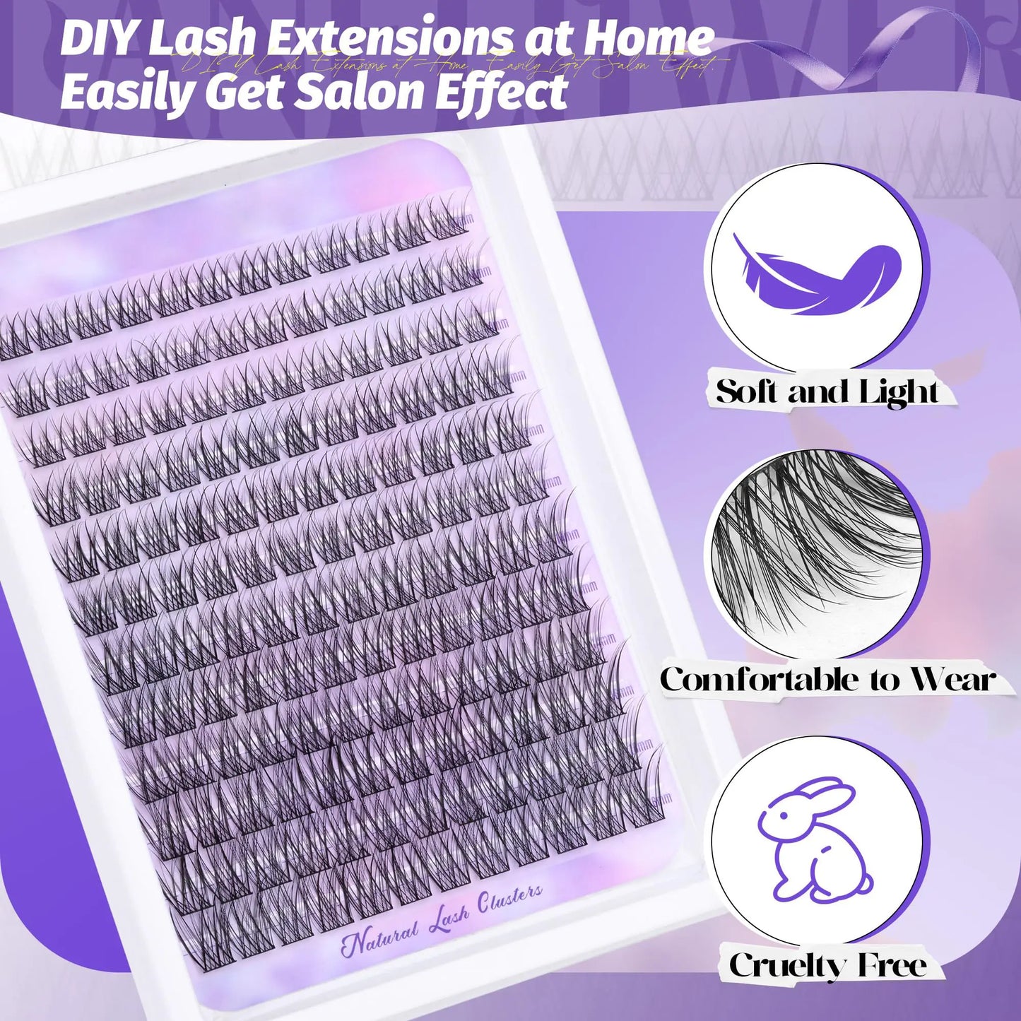 Natural DIY Lash Extension Kit - Waterproof Lash Clusters Kit C Curl 10-16Mm DIY Lash Extension