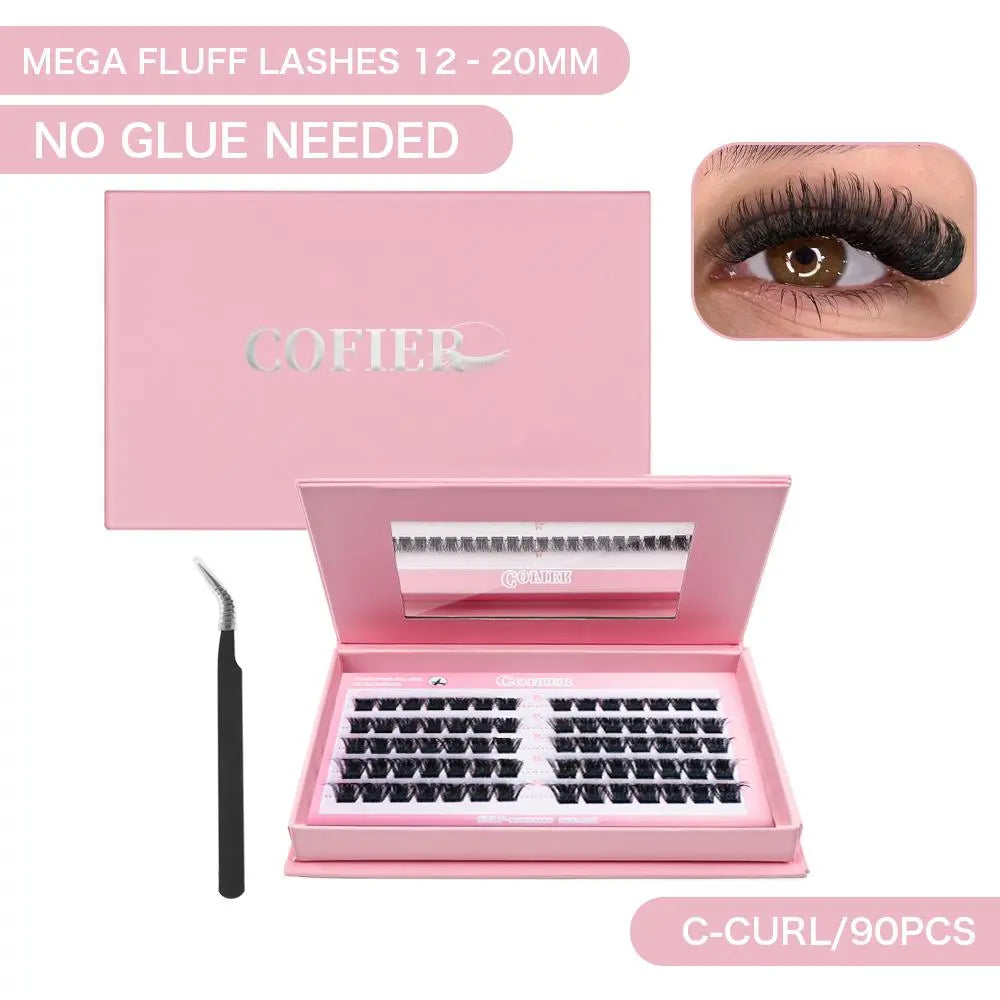 Cofier No Glue DIY Lash Kit Lash Lift Kit at Home Press on Lash Self-Adhesive Eyelash Kit Individual Lashes Beginner Friendly with Tweezers 80/90/120 Pcs Cosmetic Makeup Bottom Lash Clusters
