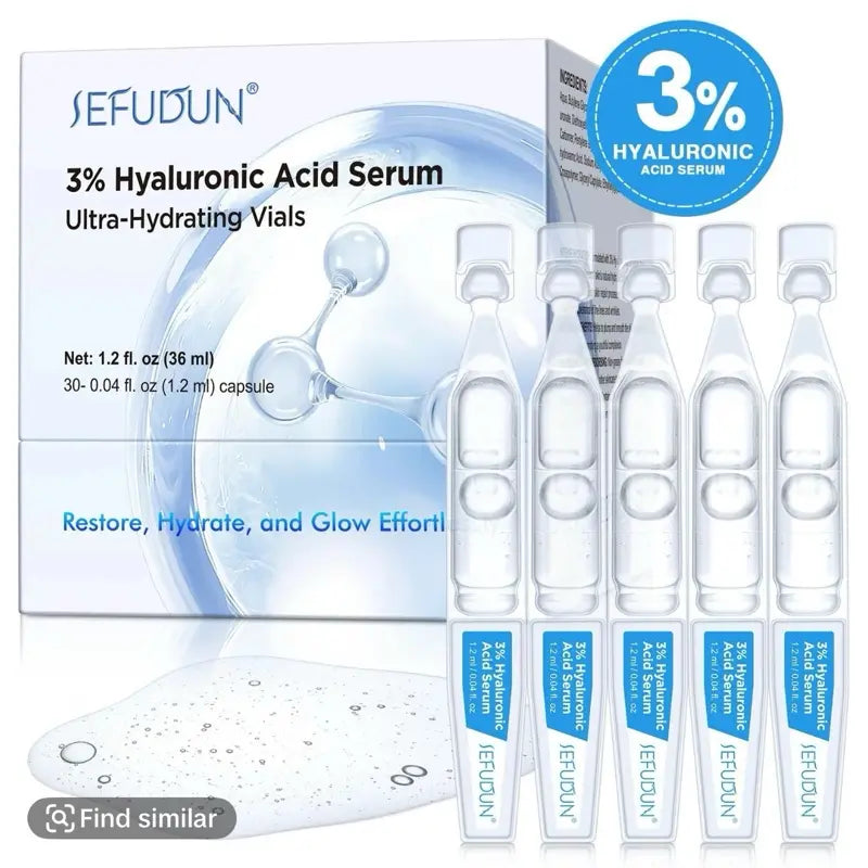 30PCS Hyaluronic Acid Tubes, 3% Hyaluronic Acid Serum Ultra-Hydrating Vials Quenching Nourishing Skin Treatment , 4D Formula with Ceramide