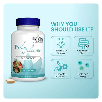 15-Day Gut and Colon Cleanse - Caffeine-Free Advanced Formula with Senna, Cascara Sagrada, and Psyllium Husk - Non-GMO - 30 Capsules