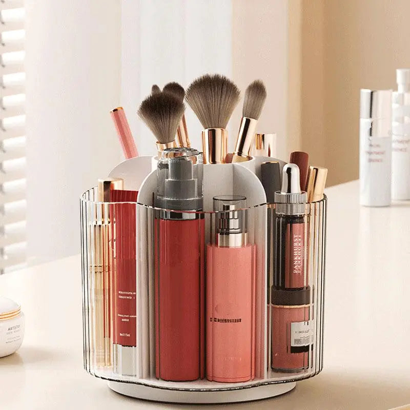 Clear Multi-Grid Makeup Brush Holder, Rotatable Cosmetic Organizer, Portable Makeup Brush Storage Box, Makeup Tool Organizer for Home Dormitory