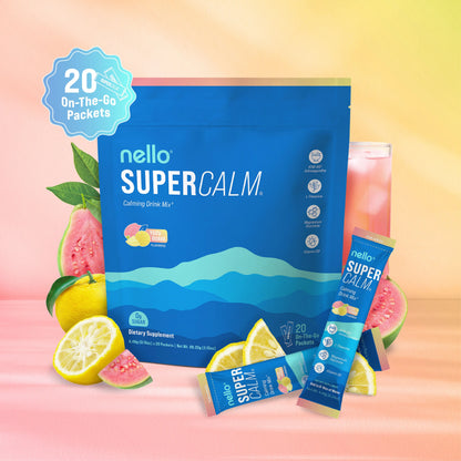 Nello Supercalm Calming Drink Mix with KSM-66 Ashwagandha Vitamin D3 Magnesium & L-Theanine Supports Cortisol Balance Mood Sleep 20 Servings Travel Packets Dietary Supplement