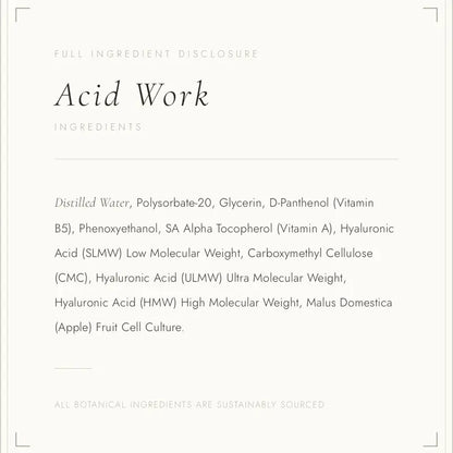 Nuorganic Acid Works Hyaluronic Acid Face Serum Organic Ingredients for Superior Skin Hydration anti Aging Skincare Treatment 30 Ml