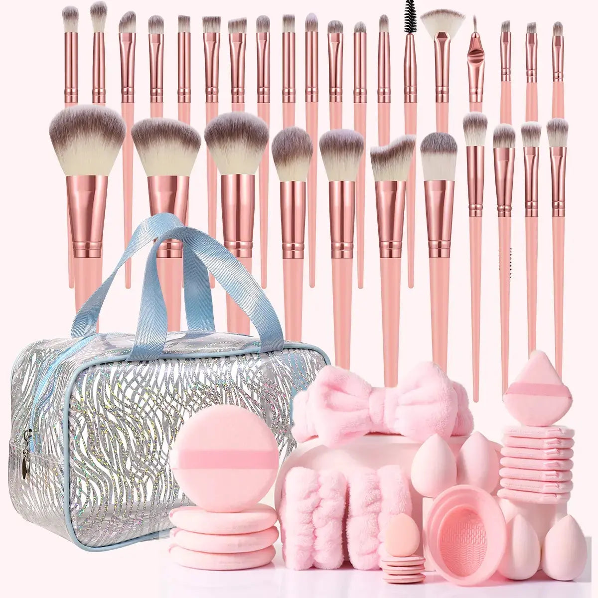 Makeup Brush Set with Sponge and Puff, Synthetic Makeup Brushes, Ultimate Beauty Tools Kit, Complete Cosmetic Brush Collection for Flawless Application, with Makeup Brush Organizer, Makeup Brush Full Set