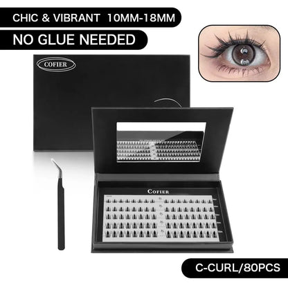 Cofier No Glue DIY Lash Kit Lash Lift Kit at Home Press on Lash Self-Adhesive Eyelash Kit Individual Lashes Beginner Friendly with Tweezers 80/90/120 Pcs Cosmetic Makeup Bottom Lash Clusters