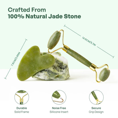 [PLANTIFIQUE Official Shop] Jade Roller and Gua Sha Facial Set – Face Roller & Gua Sha Tool for Jawline Sculpting, Puffiness & Lymphatic Drainage – Real Jade Skincare Tools