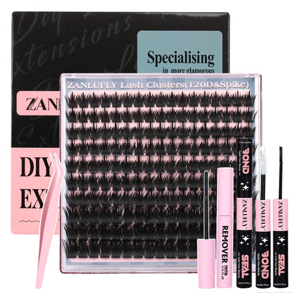 Volume Anime Lash Clusters Kit Zanlufly 120D Full Lashes Wet Wispy Look Cluster Lashes Pre-Made Spike Lash Extension Kit Lash Twezzer Lash Bond and Seal Lash Remover Tiktokshopblackfriday