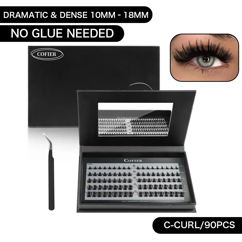 Cofier No Glue DIY Lash Kit Lash Lift Kit at Home Press on Lash Self-Adhesive Eyelash Kit Individual Lashes Beginner Friendly with Tweezers 80/90/120 Pcs Cosmetic Makeup Bottom Lash Clusters