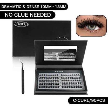 Cofier No Glue DIY Lash Kit Lash Lift Kit at Home Press on Lash Self-Adhesive Eyelash Kit Individual Lashes Beginner Friendly with Tweezers 80/90/120 Pcs Cosmetic Makeup Bottom Lash Clusters