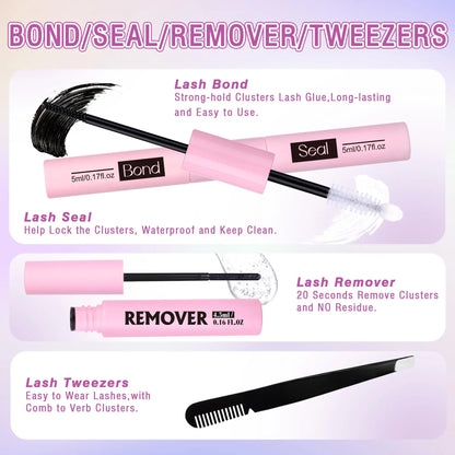 Fluffy Lash Extension Kit Lash Clusters Thick Individual Lashes 10-16Mm Eyelashes Extension Kit 50D Wispy Mink Lash Kit Cluster Lashes with Lash Bond and Seal Lash Remover by Winifred