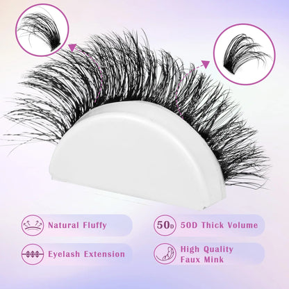 Fluffy Lash Extension Kit Lash Clusters Thick Individual Lashes 10-16Mm Eyelashes Extension Kit 50D Wispy Mink Lash Kit Cluster Lashes with Lash Bond and Seal Lash Remover by Winifred