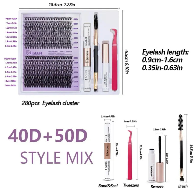 ISEEN Fairy Spikes Cluster Lash Kit with Natural Soft Easy to Apply Curl Lasting Eyelashes for Beautiful Look