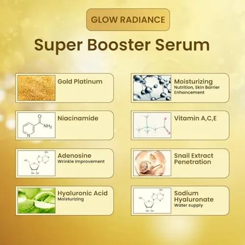 24K Gold Serum for Face with Platinum, Skin Repair Anti-Aging Hydrating, Tightening Firming, Plumping, Lifting Serum Enriched with Retinol, Vitamin B3 C E & Snail Mucin for Boosting Collagen Production, Facial Serum Hydrate Moisturizer Skincare Comfort