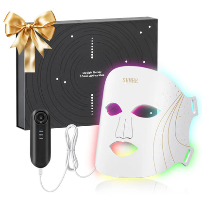 SHMHE LED Face Mask Light Therapy, 7 Color Red Light Therapy for Face, 96*3=288 Led Beads, Rechargeable, Ideal Gift Skincare Silicone Radiant