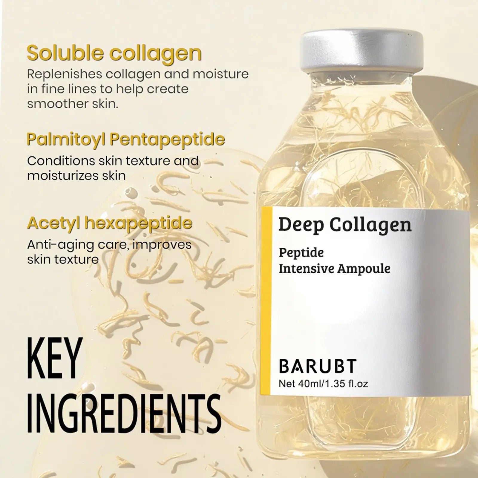 【Barubt】Buy 1Get 1Free, 2 Bottles Deep Collagen Peptide Ampoule 40Ml anti Aging Concentrate for Skin Care Face-Lift at Homeserum with Peptides & Silk Lifting Peptide Formula and Syringe Desig (1.35 Fl.Oz/Bottle) Mother'S Day Gift