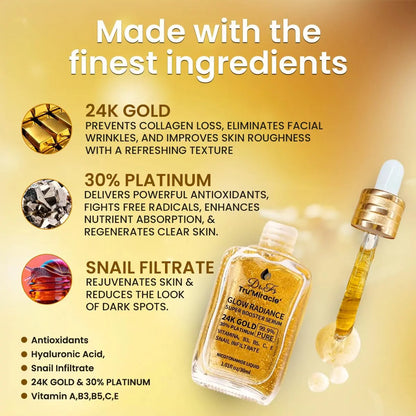 24K Gold Serum for Face with Platinum, Skin Repair Anti-Aging Hydrating, Tightening Firming, Plumping, Lifting Serum Enriched with Retinol, Vitamin B3 C E & Snail Mucin for Boosting Collagen Production, Facial Serum Hydrate Moisturizer Skincare Comfort