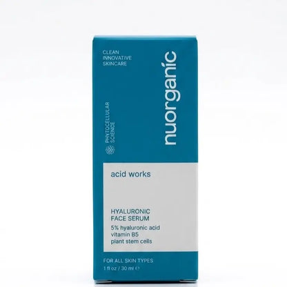 Nuorganic Acid Works Hyaluronic Acid Face Serum Organic Ingredients for Superior Skin Hydration anti Aging Skincare Treatment 30 Ml