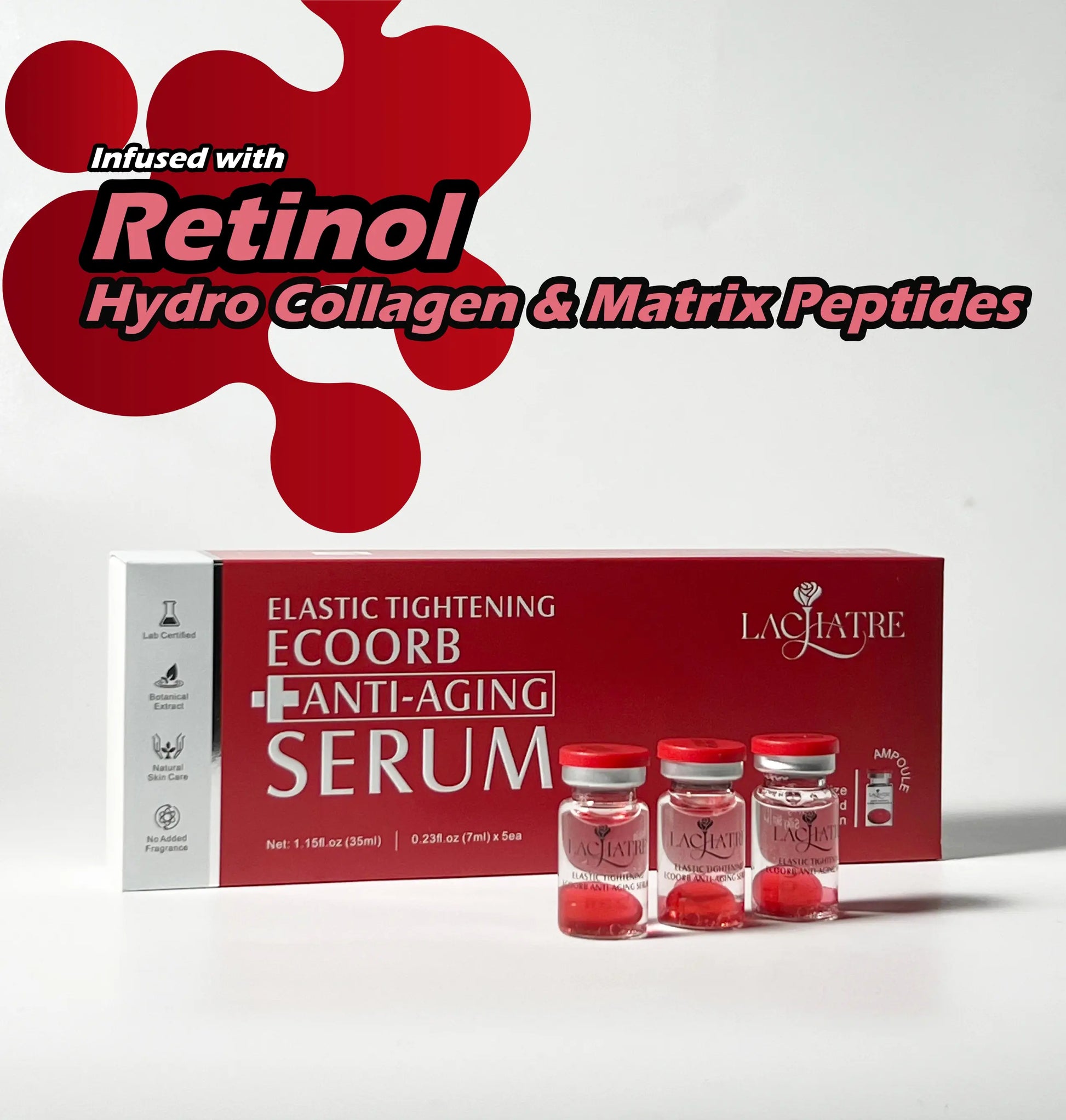 LACHATRE BEAUTY: Red Elastic Tightening Ecoorb Anti-Aging Serum with Hydrolyzed Collagen & Retinol & Multi Peptides for Tight & Silky Skin Firm Skin Tightening Skin Fine Lines Elasticity Face Lifting Skin Repair Anti-Wrinkle Anti-Oxidation Summervibes