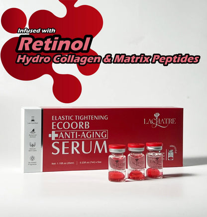 LACHATRE BEAUTY: Red Elastic Tightening Ecoorb Anti-Aging Serum with Hydrolyzed Collagen & Retinol & Multi Peptides for Tight & Silky Skin Firm Skin Tightening Skin Fine Lines Elasticity Face Lifting Skin Repair Anti-Wrinkle Anti-Oxidation Summervibes