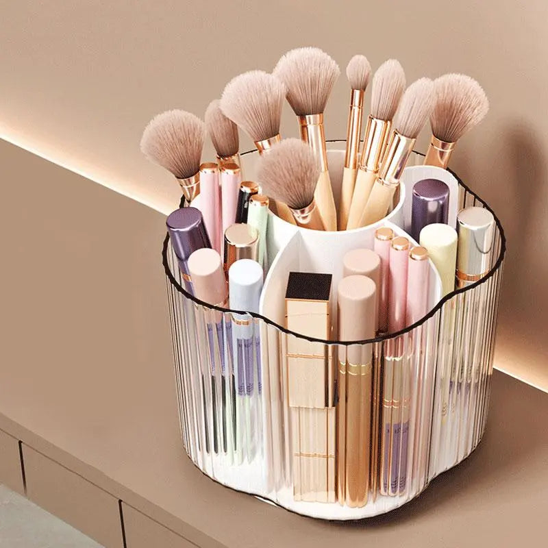 Clear Multi-Grid Makeup Brush Holder, Rotatable Cosmetic Organizer, Portable Makeup Brush Storage Box, Makeup Tool Organizer for Home Dormitory
