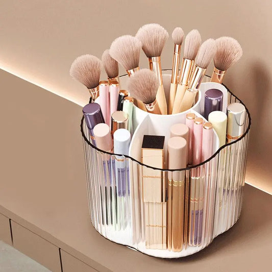 Clear Multi-Grid Makeup Brush Holder, Rotatable Cosmetic Organizer, Portable Makeup Brush Storage Box, Makeup Tool Organizer for Home Dormitory